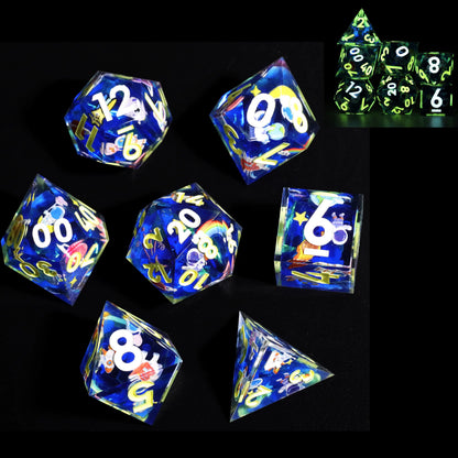 LuxeRoll Handmade Resin DND Dice Set with Gift Box - 7-Piece Sharp Edge Polyhedral RPG Tabletop Gaming Dice