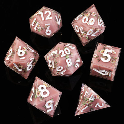 LuxeRoll Handmade Resin DND Dice Set with Gift Box - 7-Piece Sharp Edge Polyhedral RPG Tabletop Gaming Dice
