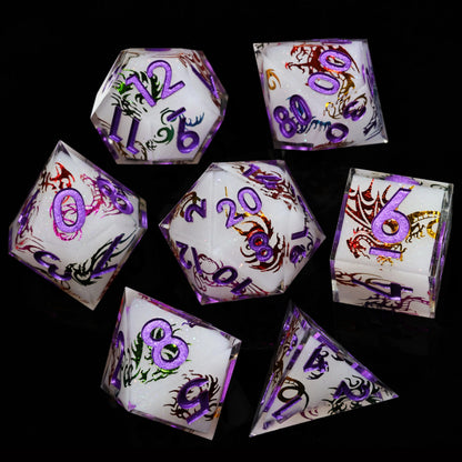 LuxeRoll Handmade Resin DND Dice Set with Gift Box - 7-Piece Sharp Edge Polyhedral RPG Tabletop Gaming Dice