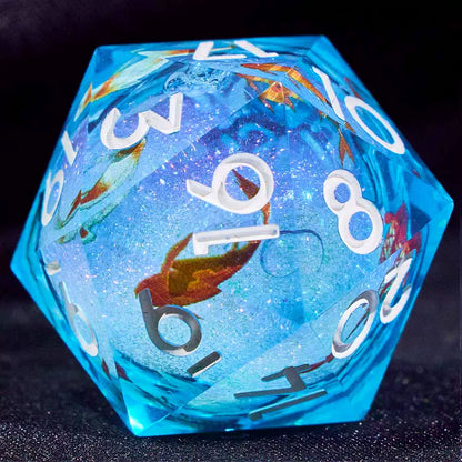 Liquid Core Starry Quicksand DND Polyhedral Dice Set, D20 RPG Tabletop Gaming Dice with Metal Tin and Velvet Pouch