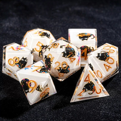 Cat dice in dice resin polyhedral dice set - detail view 16