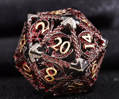 Hollow Metal Polyhedral DND Dice Set, Dragon Theme D20 Tabletop RPG Dice for D&D, Call of Cthulhu, Pathfinder, TRPG Games