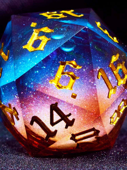Liquid Core Starry Quicksand DND Polyhedral Dice Set, D20 RPG Tabletop Gaming Dice with Metal Tin and Velvet Pouch
