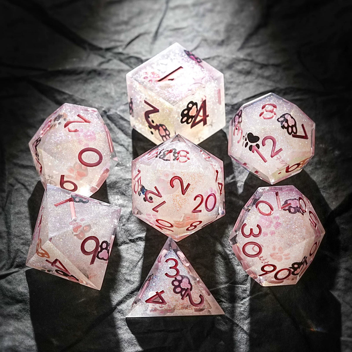 Cat dice in dice resin polyhedral dice set - detail view 25