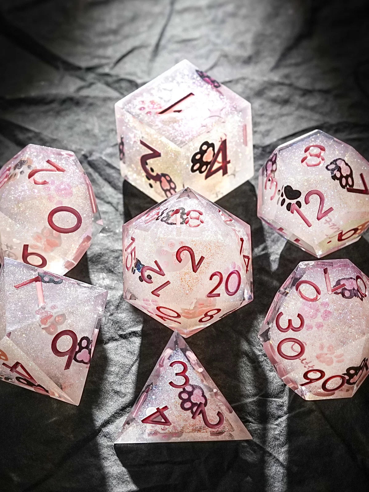 Cat dice in dice resin polyhedral dice set - detail view 2