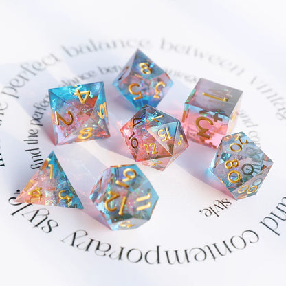 Liquid Core Resin Polyhedral Dice Set, 7-Piece DND D20 Moving Quicksand Dice for Tabletop RPG