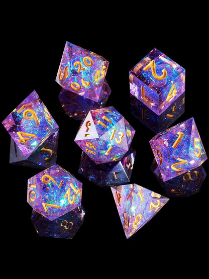 Mini Planet Handmade Resin DND Dice Set, 7-Piece Polyhedral RPG Dice with Gift Box for Dungeons and Dragons Tabletop Gaming