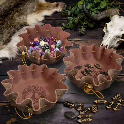 Portable Leather Drawstring Dice Bag & Rolling Tray for D&D Tabletop RPG Board Games