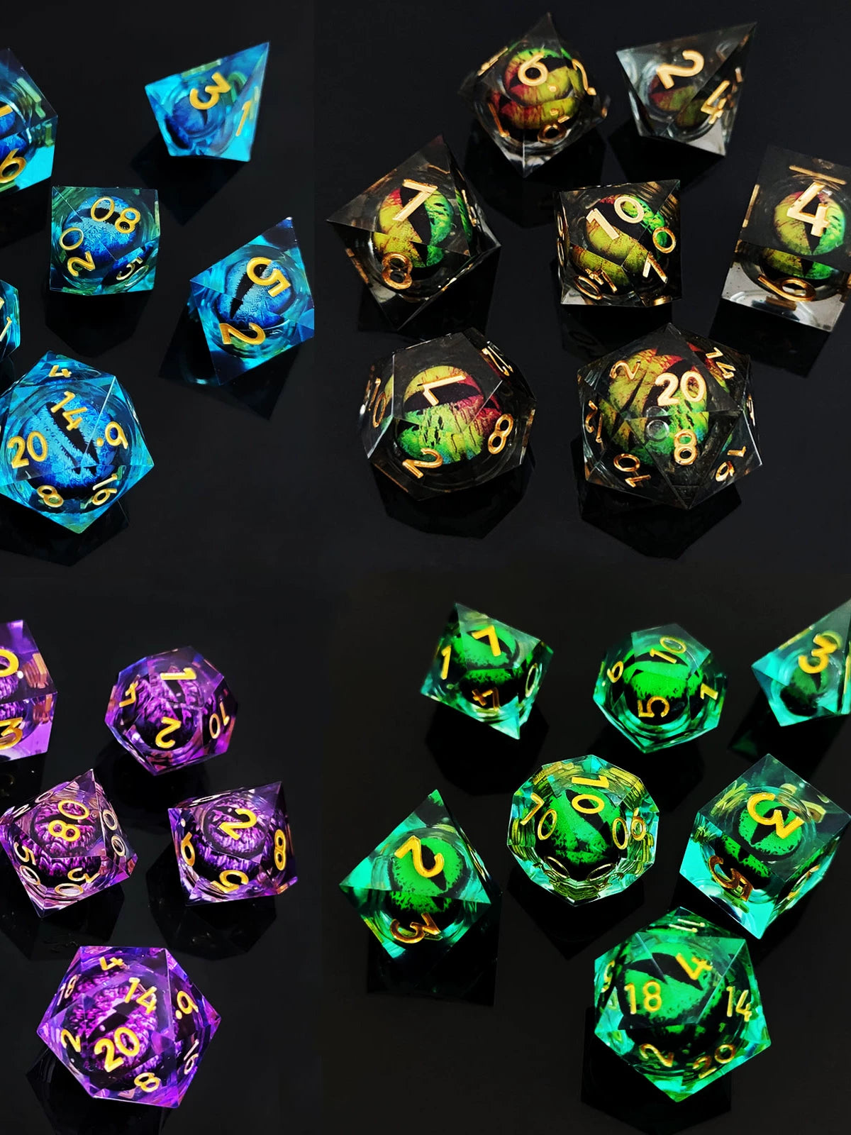 Floating Dragon Eye Polyhedral Dice Set Liquid Core RPG Dice for DND COC Tabletop Games