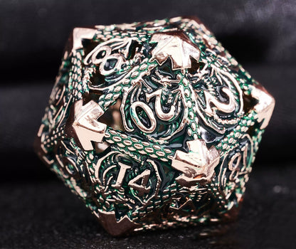 Hollow Metal Polyhedral DND Dice Set, Dragon Theme D20 Tabletop RPG Dice for D&D, Call of Cthulhu, Pathfinder, TRPG Games