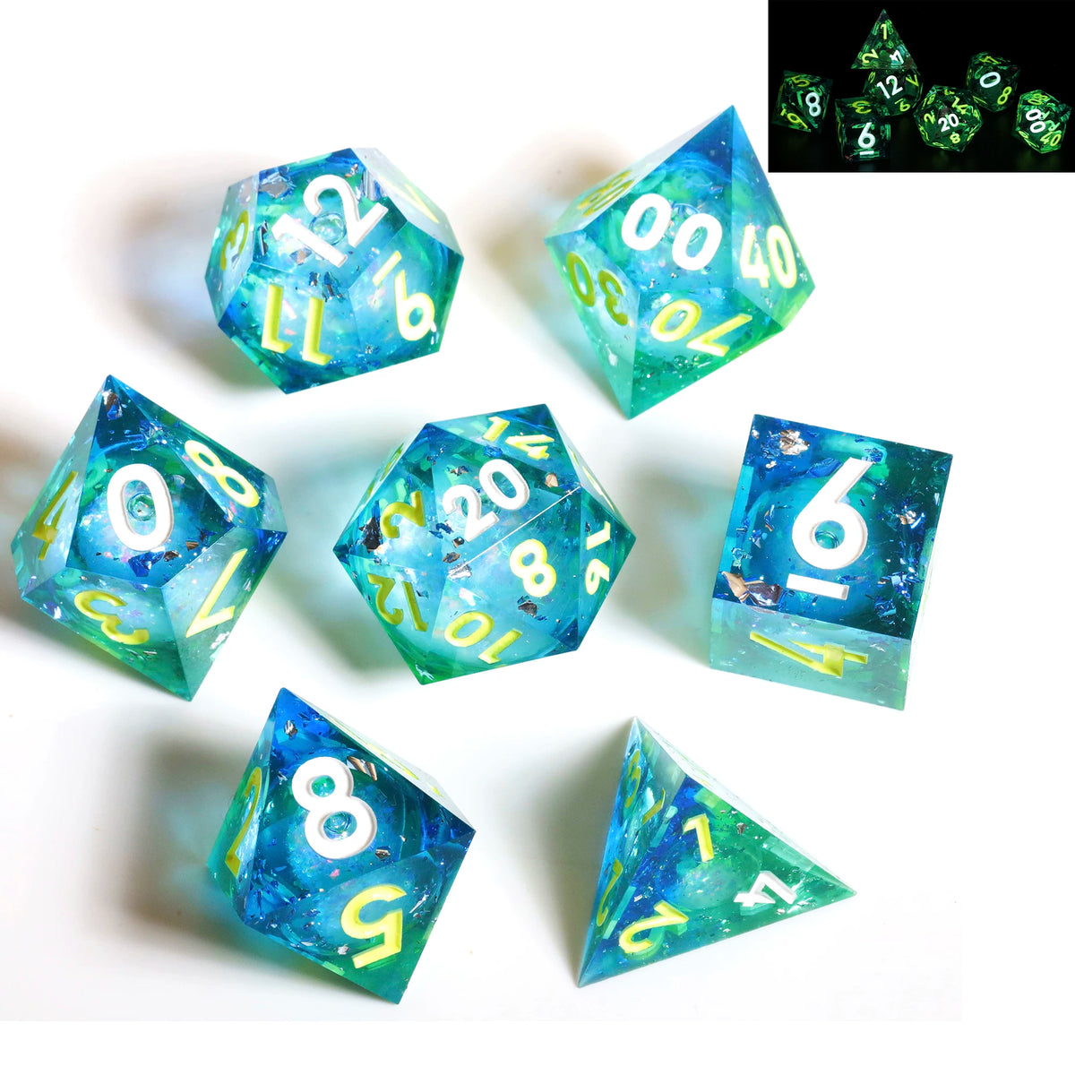 Handmade Liquid Core DND Dice Set, 7-Piece Sharp Edge Quicksand Resin Polyhedral RPG Dice for D&D