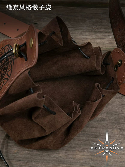 Vintage Medieval Viking Dice Bag & Belt Pouch, Drawstring Coin Purse & Rolling Tray for DND TTRPG