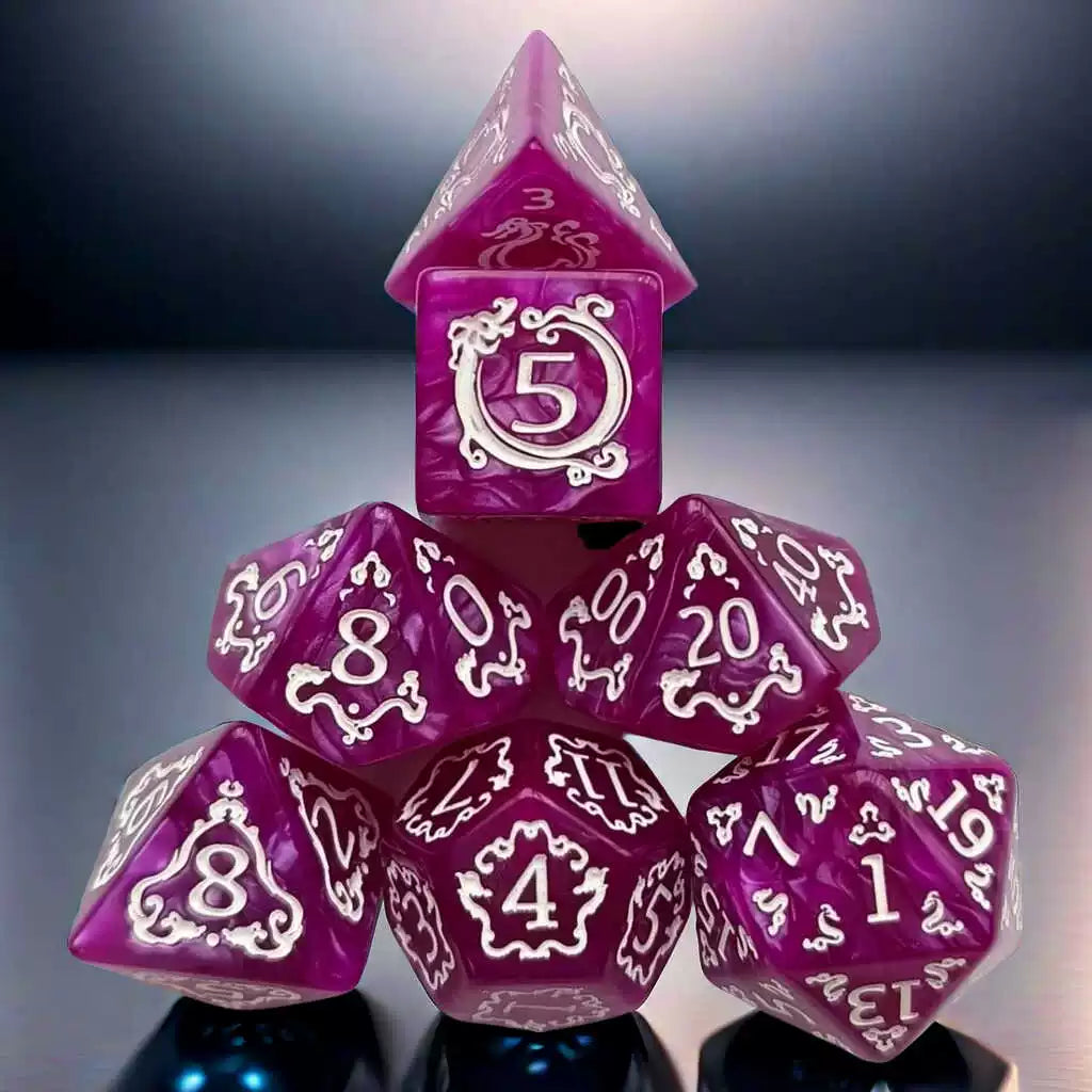7-Piece Dragon Pattern Polyhedral DND Dice Set, Acrylic Tabletop RPG Roleplaying Game Dice for D&D, MTG, Pathfinder