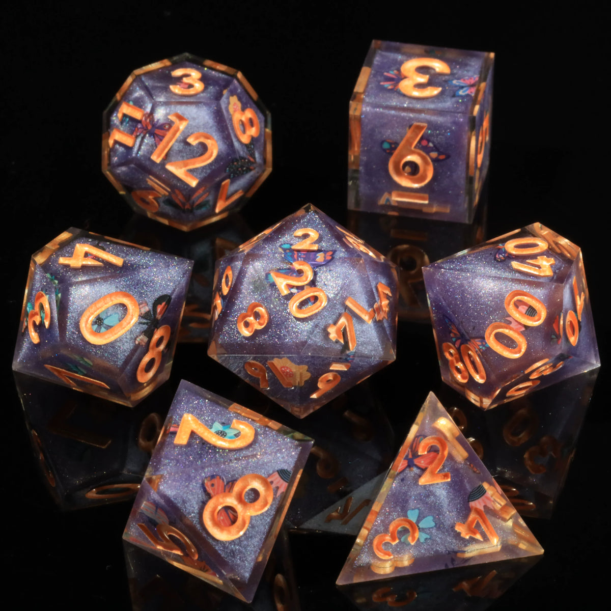 LuxeRoll Handmade Resin DND Dice Set with Gift Box - 7-Piece Sharp Edge Polyhedral RPG Tabletop Gaming Dice
