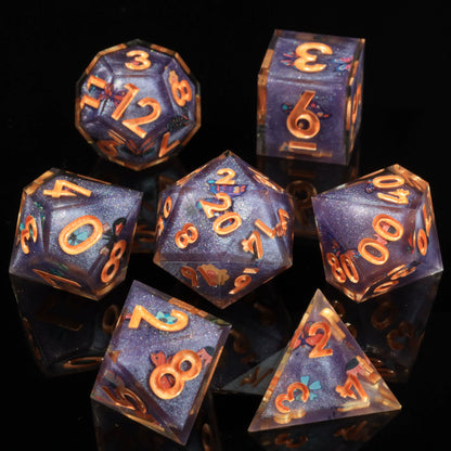 LuxeRoll Handmade Resin DND Dice Set with Gift Box - 7-Piece Sharp Edge Polyhedral RPG Tabletop Gaming Dice