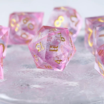 Liquid Core Resin Polyhedral Dice Set, 7-Piece DND D20 Moving Quicksand Dice for Tabletop RPG