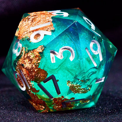 Liquid Core Starry Quicksand DND Polyhedral Dice Set, D20 RPG Tabletop Gaming Dice with Metal Tin and Velvet Pouch