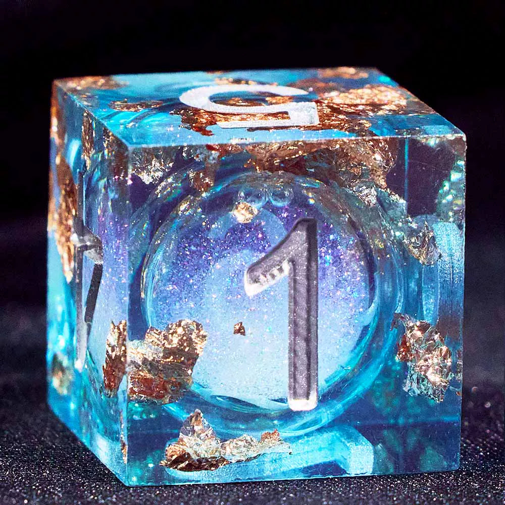 Liquid Core Starry Quicksand DND Polyhedral Dice Set, D20 RPG Tabletop Gaming Dice with Metal Tin and Velvet Pouch