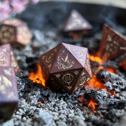 Handcrafted Natural African Rosewood DND Dice Set, 7-Piece Polyhedral Wood Dice for TTRPG, D&D, COC Tabletop Roleplaying Games