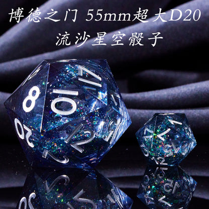 Liquid Core Starry Quicksand DND Polyhedral Dice Set, D20 RPG Tabletop Gaming Dice with Metal Tin and Velvet Pouch