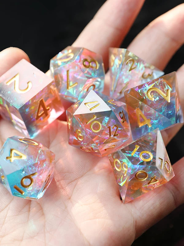 Liquid Core Resin Polyhedral Dice Set, 7-Piece DND D20 Moving Quicksand Dice for Tabletop RPG