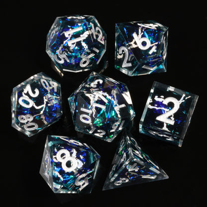 LuxeRoll Handmade Resin DND Dice Set with Gift Box - 7-Piece Sharp Edge Polyhedral RPG Tabletop Gaming Dice