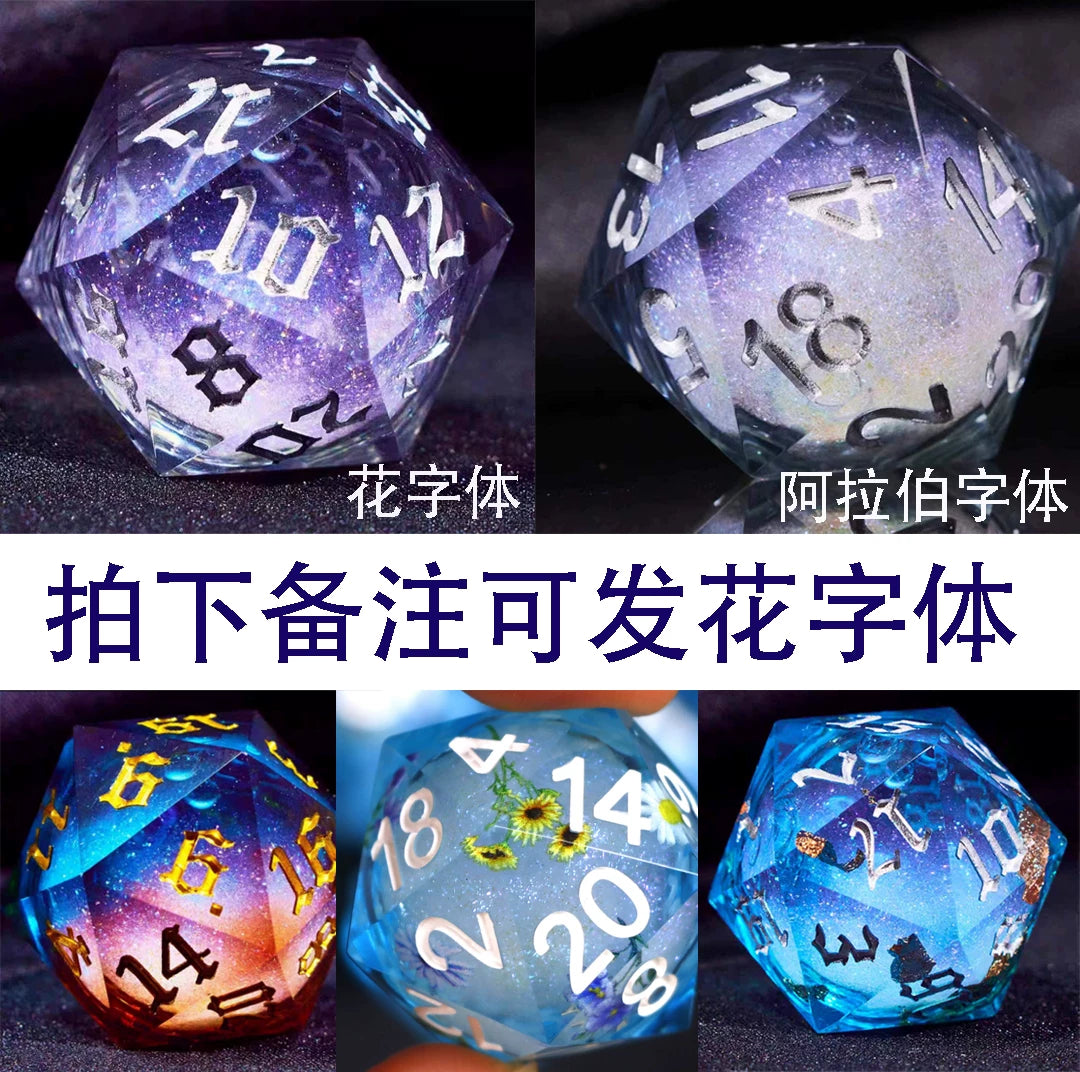 Liquid Core Starry Quicksand DND Polyhedral Dice Set, D20 RPG Tabletop Gaming Dice with Metal Tin and Velvet Pouch