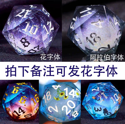 Liquid Core Starry Quicksand DND Polyhedral Dice Set, D20 RPG Tabletop Gaming Dice with Metal Tin and Velvet Pouch