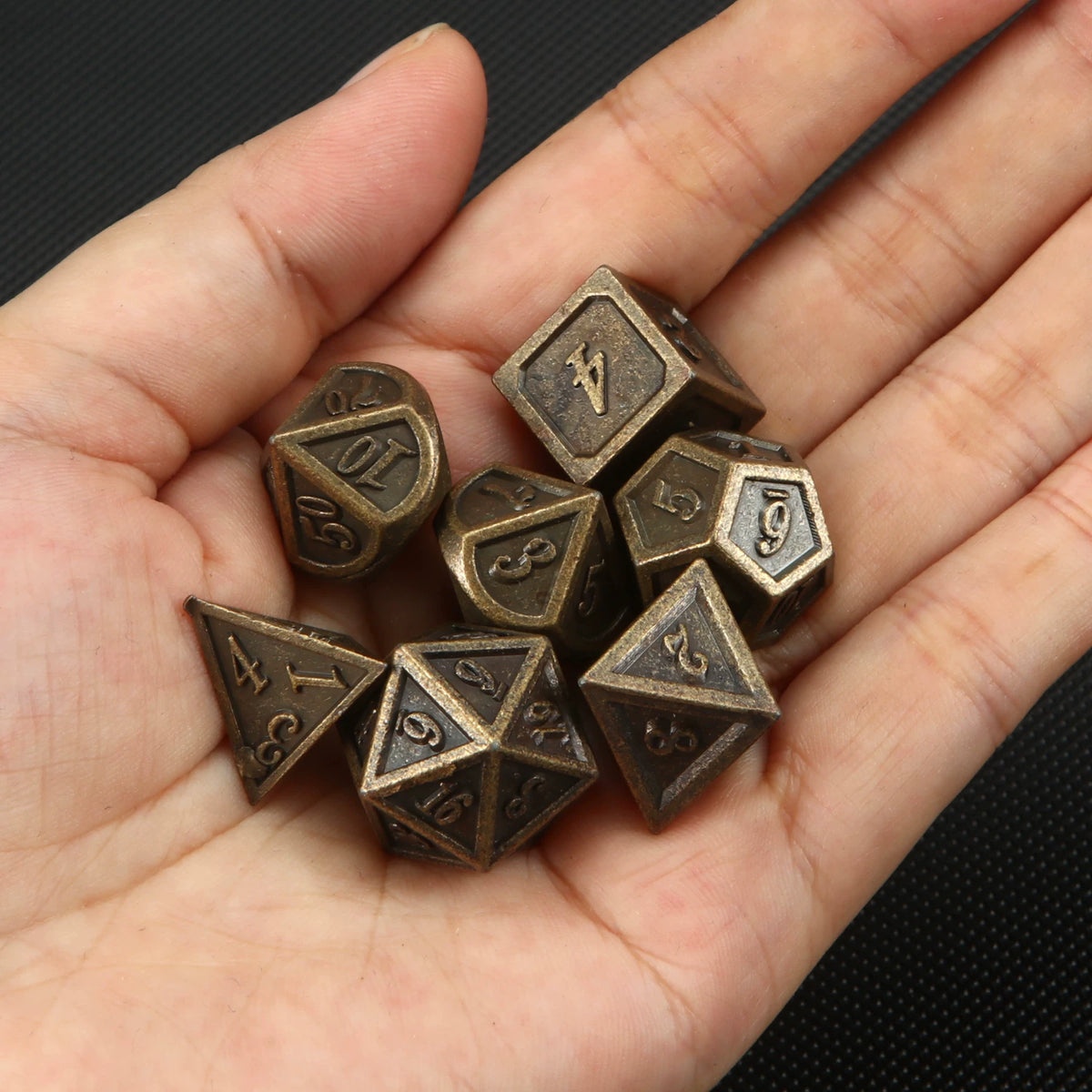 Antique Bronze Metal Polyhedral Dice Set for D&D DND Tabletop RPG Role-Playing Gaming
