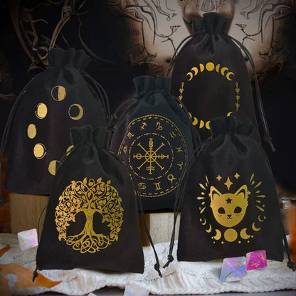Luxury Velvet Tarot Card Drawstring Bag - Soft Storage Pouch for Oracle Cards, Crystals, Dice and Jewelry (13x18cm)