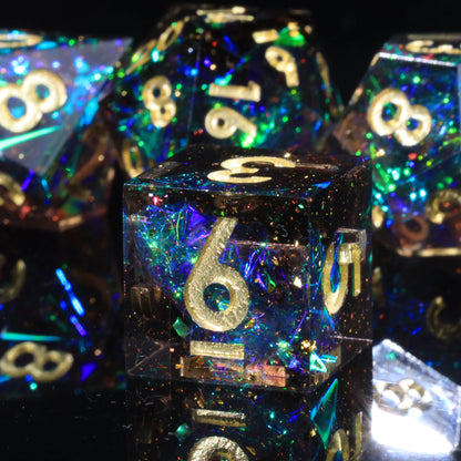 Mini Planet DND Dice Set Handmade Resin Tabletop RPG Dice for Dungeons and Dragons Galaxy Black