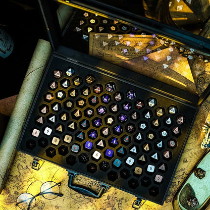 2-in-1 Metal Frame Dice Display Case and Storage Box for DND and Tabletop RPGs