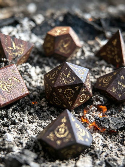 Handcrafted Natural African Rosewood DND Dice Set, 7-Piece Polyhedral Wood Dice for TTRPG, D&D, COC Tabletop Roleplaying Games