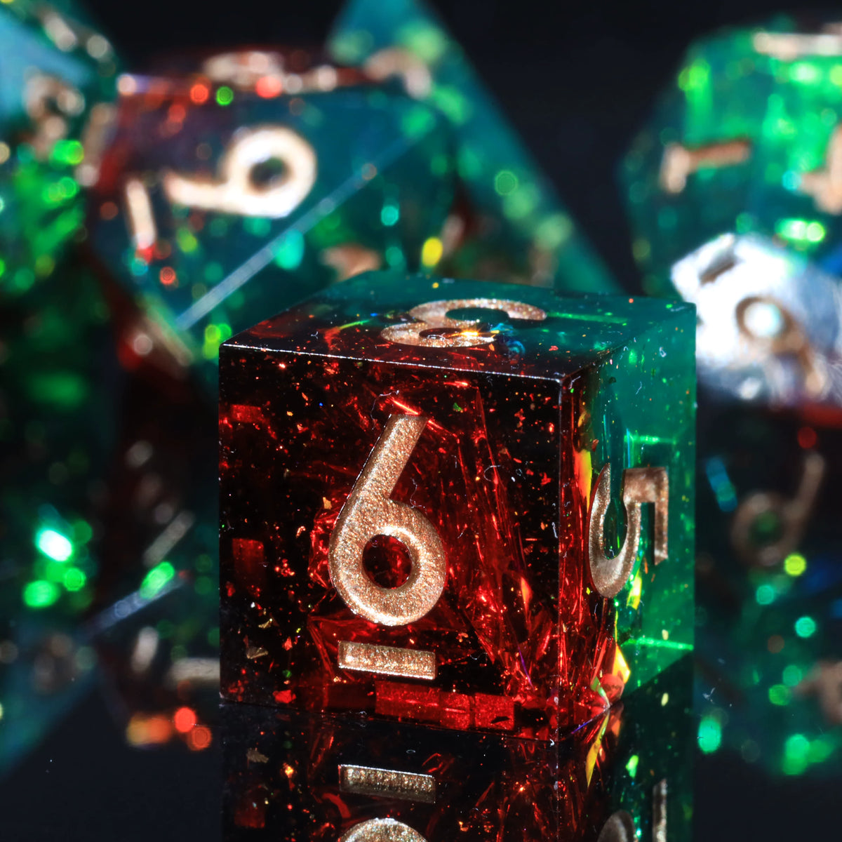 Mini Planet Jungle Fire Resin DND Dice Set, Sharp Edge Polyhedral Dice for D&D TRPG Tabletop Role Playing Games
