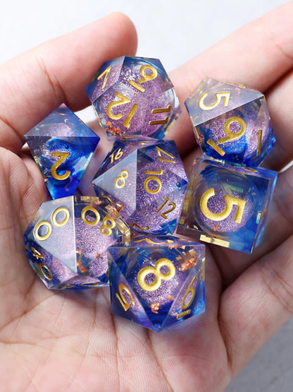 Liquid Core Resin Polyhedral Dice Set, 7-Piece DND D20 Moving Quicksand Dice for Tabletop RPG
