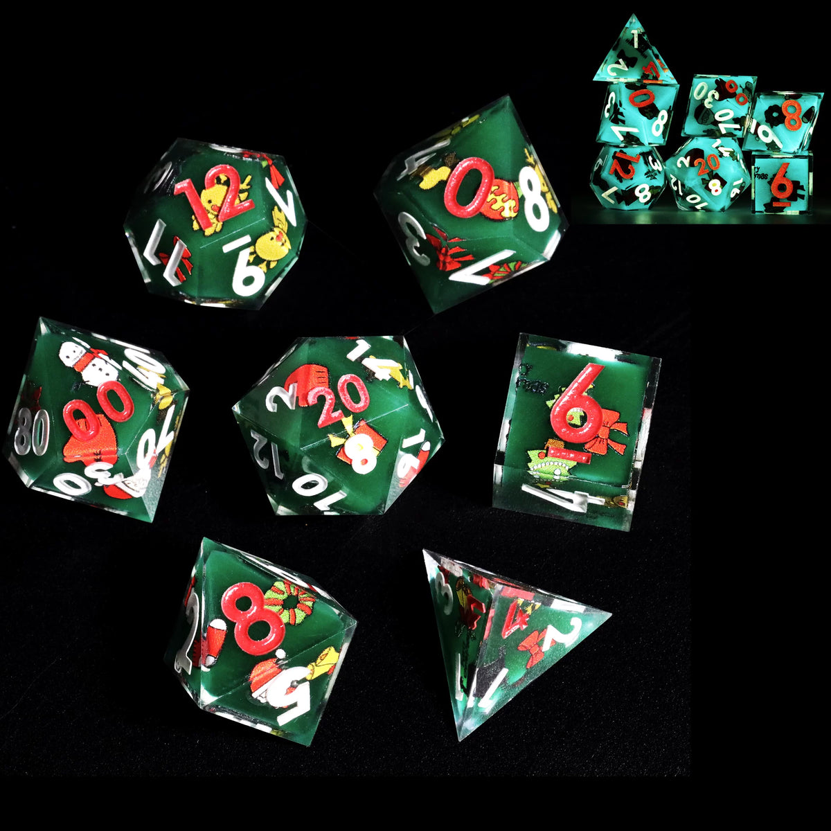 LuxeRoll Handmade Resin DND Dice Set with Gift Box - 7-Piece Sharp Edge Polyhedral RPG Tabletop Gaming Dice