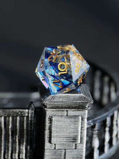 Liquid Core Sharp Edge Resin Dice Set, Floating Dragon Eye Polyhedral D&D TTRPG Tabletop Dice with Metal Box & Velvet Pouch