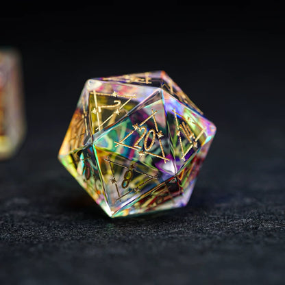 Iridescent Crystal Polyhedral Dice Set, Gemstone RPG Tabletop Gaming Dice for D&D, Call of Cthulhu, MTG, D20 D12 D10 D8 D6 D4