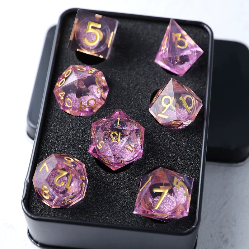 Liquid Core Resin Polyhedral Dice Set, 7-Piece DND D20 Moving Quicksand Dice for Tabletop RPG
