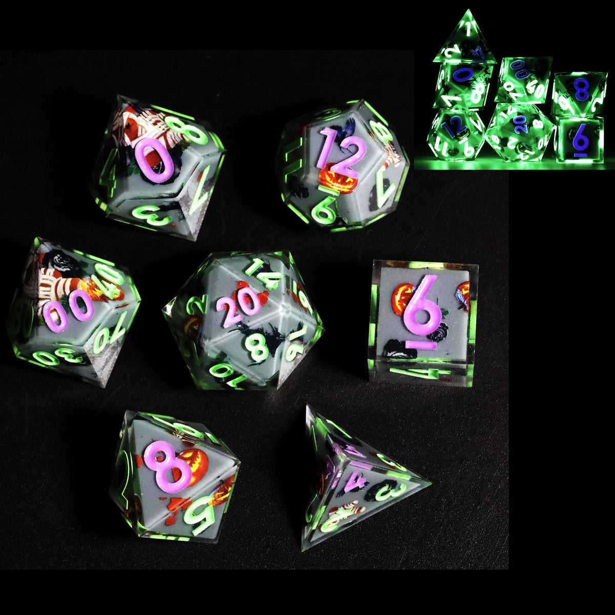 LuxeRoll Handmade Resin DND Dice Set with Gift Box - 7-Piece Sharp Edge Polyhedral RPG Tabletop Gaming Dice