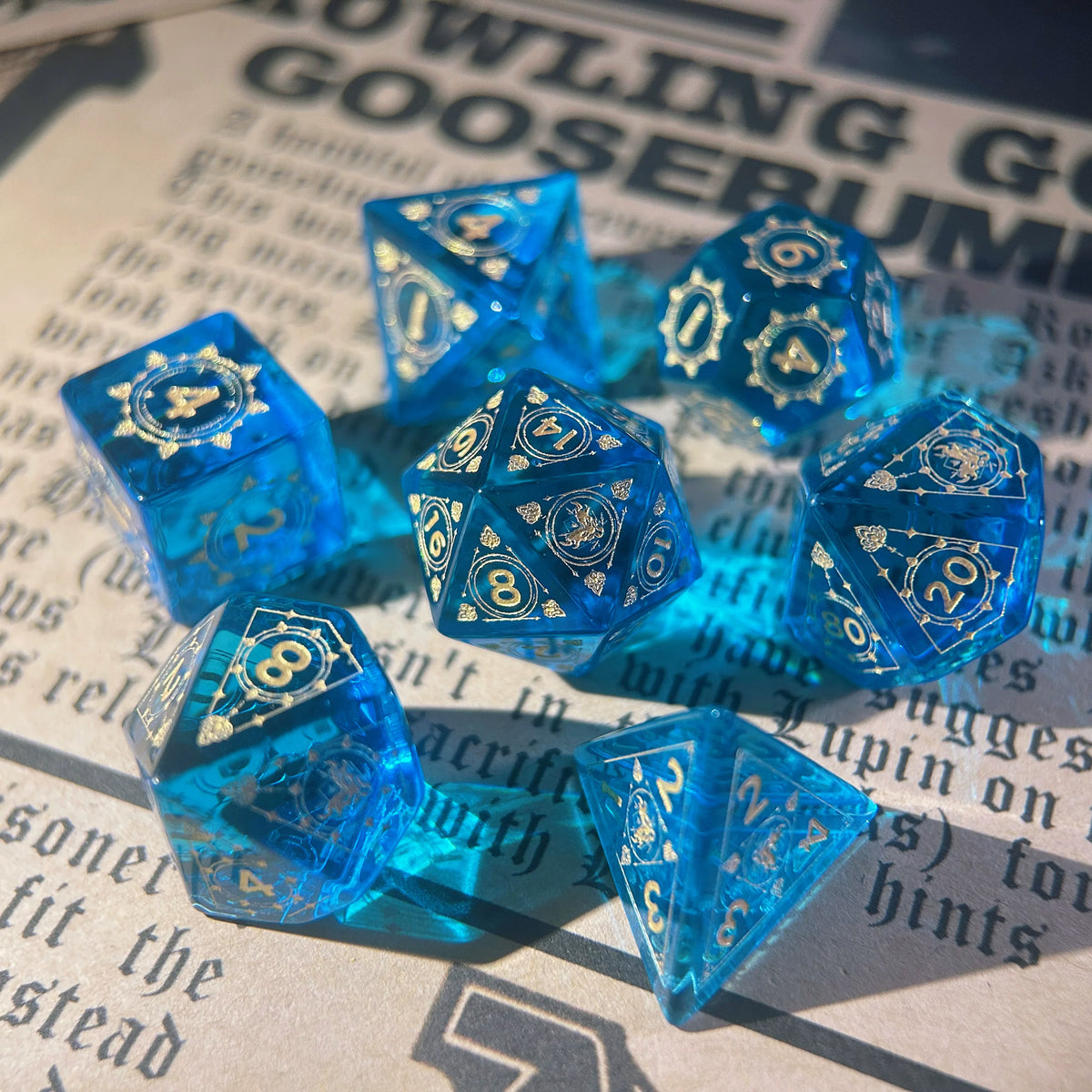 Deep Blue Dragon Pattern Polyhedral DND Dice Set for Tabletop TRPG D&D RPG Gaming