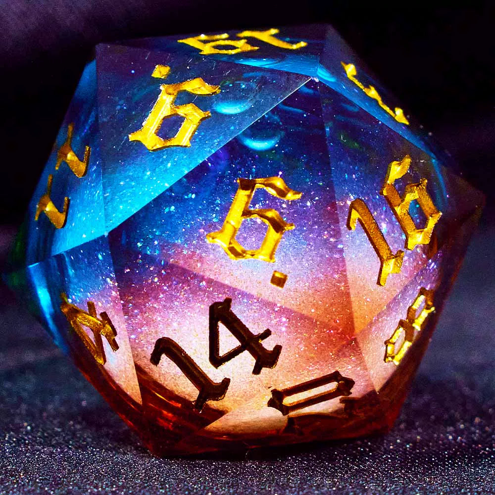 Liquid Core Starry Quicksand DND Polyhedral Dice Set, D20 RPG Tabletop Gaming Dice with Metal Tin and Velvet Pouch