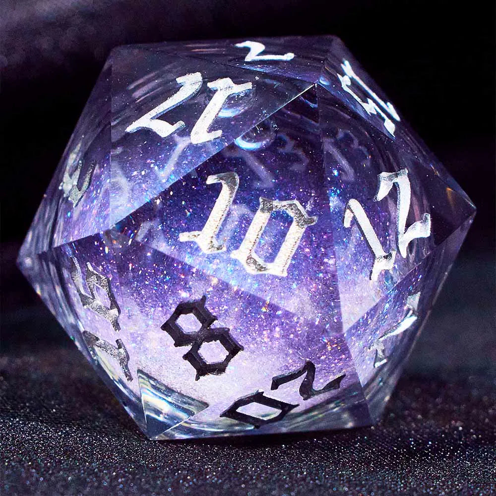 Liquid Core Starry Quicksand DND Polyhedral Dice Set, D20 RPG Tabletop Gaming Dice with Metal Tin and Velvet Pouch