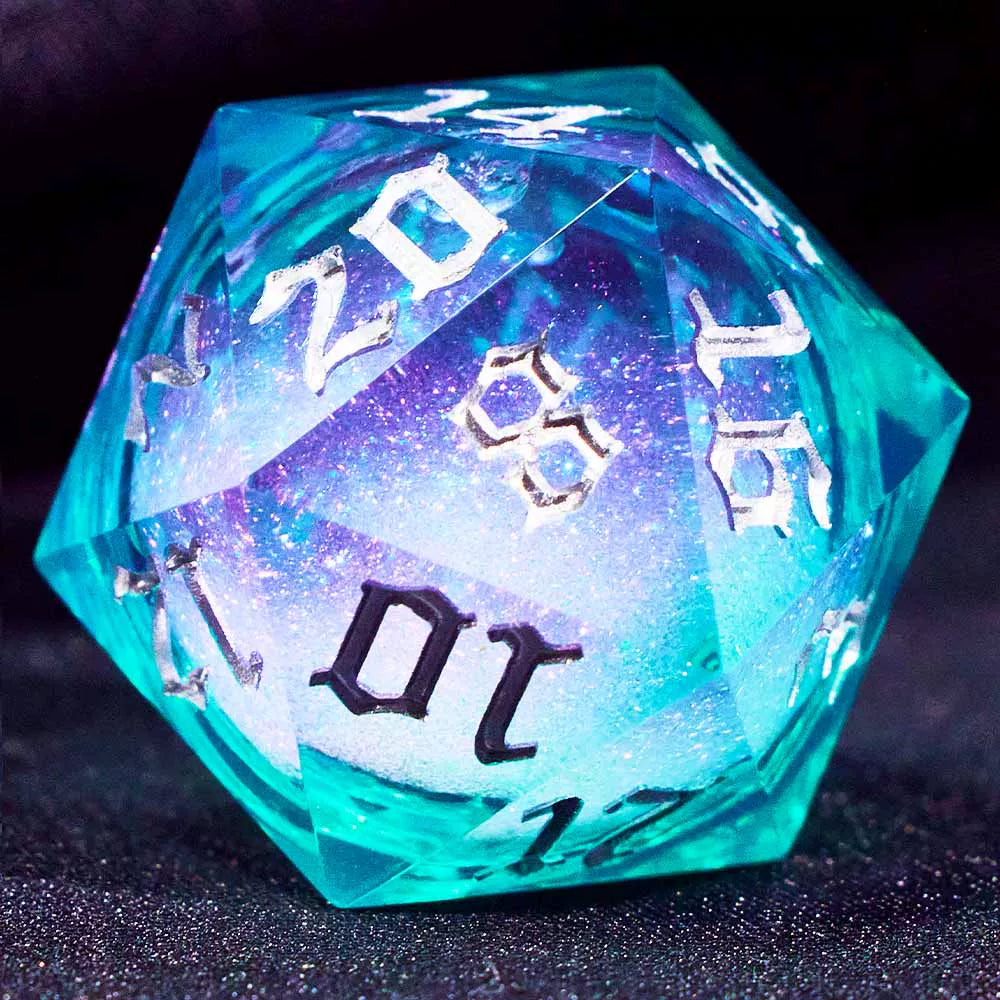 Liquid Core Starry Quicksand DND Polyhedral Dice Set, D20 RPG Tabletop Gaming Dice with Metal Tin and Velvet Pouch