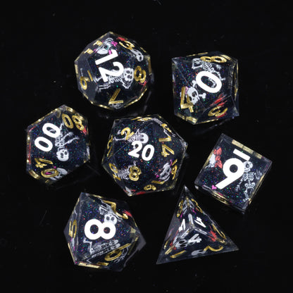 LuxeRoll Handmade Resin DND Dice Set with Gift Box - 7-Piece Sharp Edge Polyhedral RPG Tabletop Gaming Dice