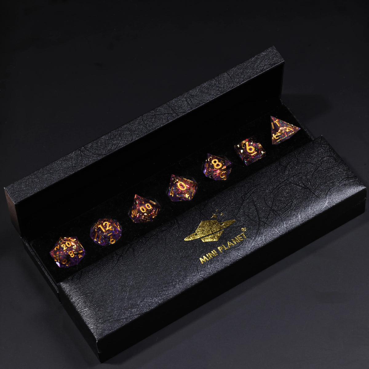 Mini Planet DND Handmade Resin Polyhedral Dice Set - Galaxy Purple Tabletop TRPG Dice