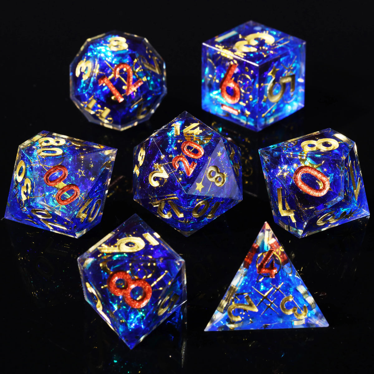 LuxeRoll Handmade Resin DND Dice Set with Gift Box - 7-Piece Sharp Edge Polyhedral RPG Tabletop Gaming Dice