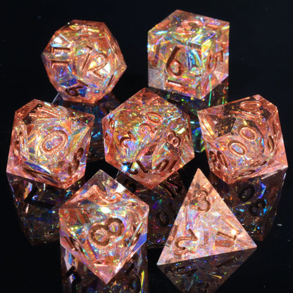 Mini Planet DND Handmade Resin Dice Galaxy Pink Sharp Edge Polyhedral Dice Set for TRPG Dungeons & Dragons Tabletop Gaming