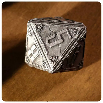 Cthulhu Deep Sea Relic Metal Polyhedral Dice Set, Antique Silver Tabletop DND RPG Gaming Dice