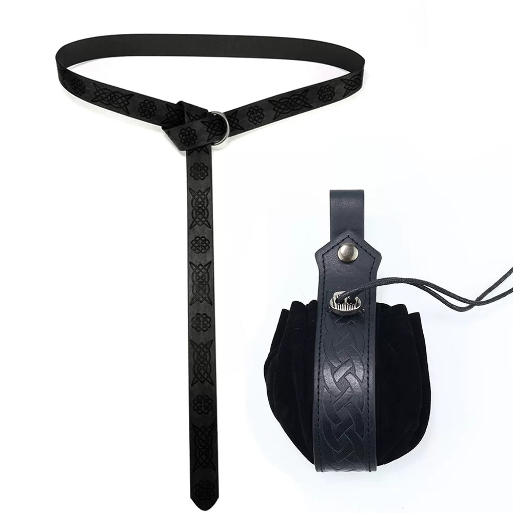 Vintage Drawstring D&D Dice Bag Expandable Dice Rolling Tray Medieval Waist Pouch for RPG Tabletop Gaming